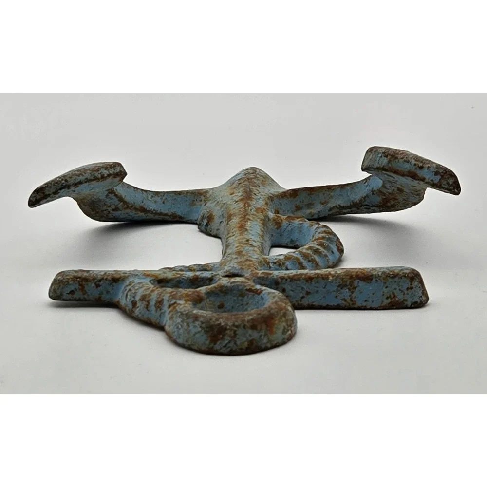 Anchor Wall Hook Cast Iron Nautical Rustic Blue‎ Coastal Sea Weathered Vintage